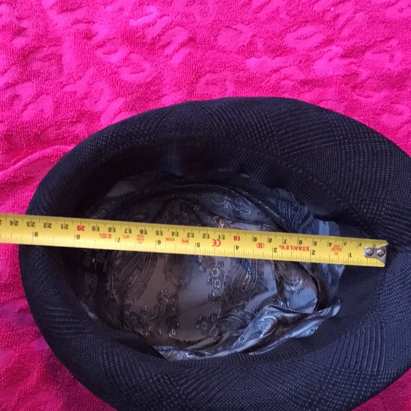 D&Y poly nylon fedora hat S/M black houndstooth cap short brim paisley interior - Picture 11 of 12